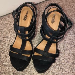 Black Strappy Wedges- Size 9
